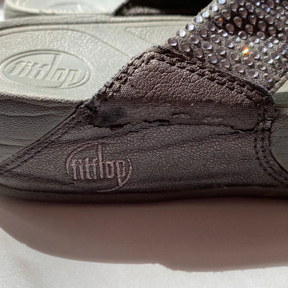 FitFlop Lulu Rhinestone Thongs Flip Flops Gray Graphite Comfort Sandals Summer - Picture 5 of 10